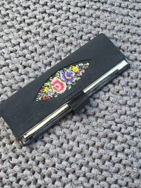 Vintage Embroidered Floral Comb/ Mirror Case